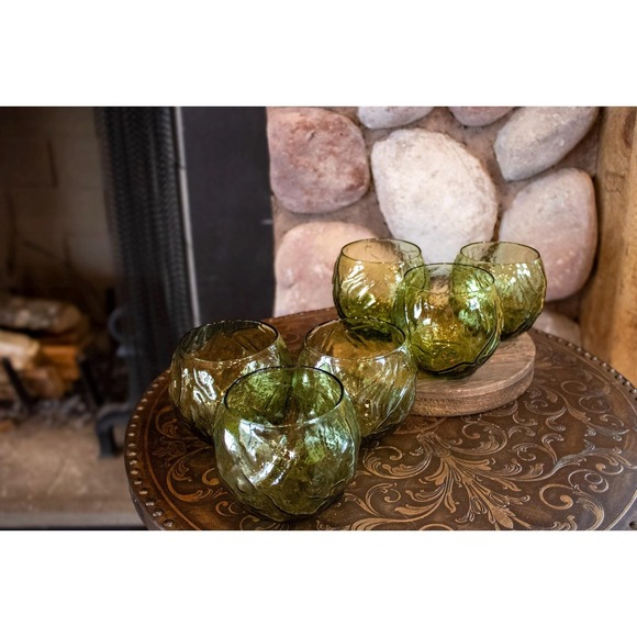 Seneca Driftwood Roly Poly Glasses Set of 6 Olive Green | Textured Rocks Glasses - Picture 4 of 11
